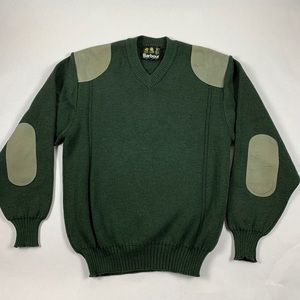 Barbour Sweater Pure Wool w Suede Trim Patches L